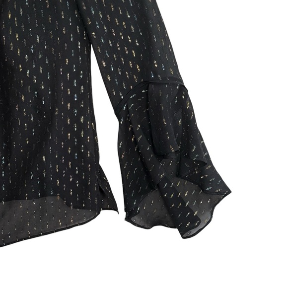 Trina Turk Black Ruffled Bell Sleeve Blouse. Size - Picture 4 of 12